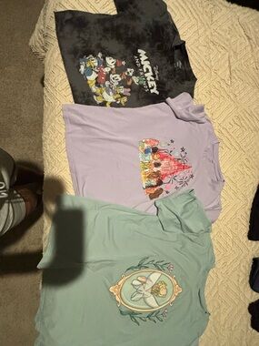 Disney Graphic Tee Trio - Black Mickey, Lavender Castle, Mint Tinker Bell